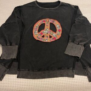 Black SHEIN Crewneck Sweatshirt with Colorful Floral Peace Patch NWOT Size 2X